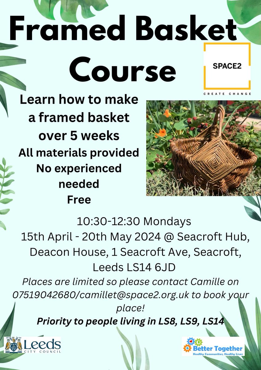 Starting tomorrow from 10:30am-12:30pm for five weeks at Seacroft Hub, Deacon House LS14 6JD Places are limited, so please call Camille at @space2leeds on 07519042680 if you'd like to book! @OldFireStaLS9