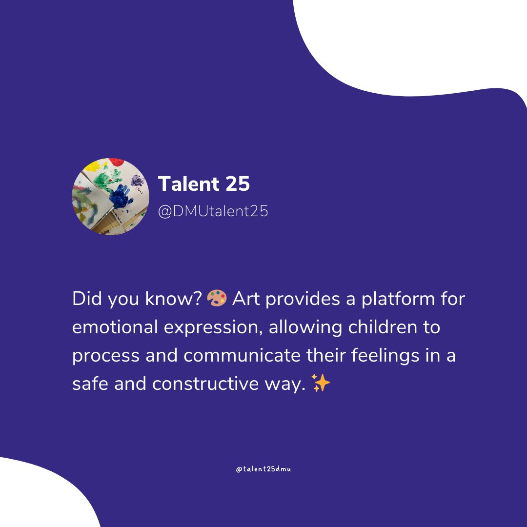 DMUtalent25's tweet photo. 🎨 Did you know? Art provides a platform for emotional expression, allowing children to process and communicate their feelings in a safe and constructive way. 📚✨
.
.
.
#Talent25DMU #DMUFacts #DMUResearch #AcademicInquiry #ResearchProgramme #ScholarlyExploration #DMUInnovation https://t.co/jPYqGZC4Lu