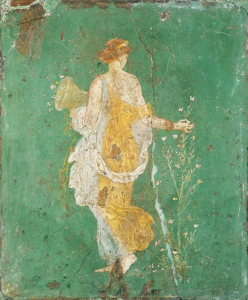 Fresco hallado en la Villa Arianna de la antigua ciudad romana de Pompeya dedicado a la diosa Flora.