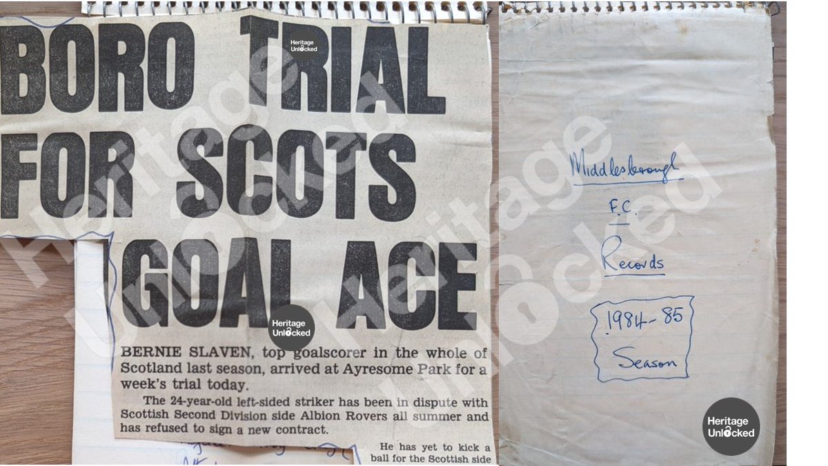 Boro Memories: Bernard Gent's notebook from the 1984/1985 season and reference to 'Boro Trial For Scots Goal Ace' @bernieslaven. Share your #Boro Memories with us at heritageunlocked.com/boromemories