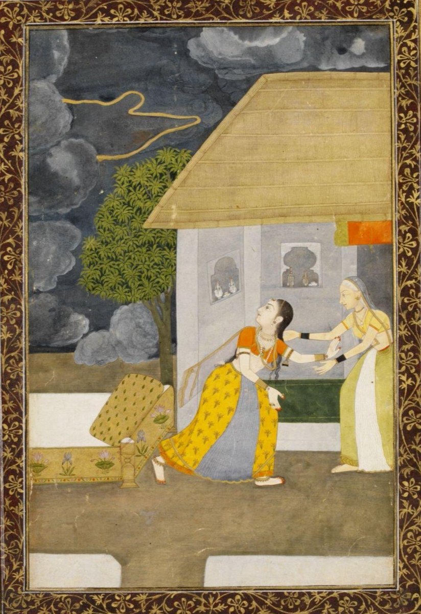 Thunderstorm in #Delhi Many of us got caught in the rain. A girl flees to her house during the storm & is received by an older woman in this c1760 CE #Mughal painting of Madhu Madhavi #Ragini from a #Ragamala now at @V_and_A #DelhiRain @DalrympleWill @ranjona @Arthistorian18