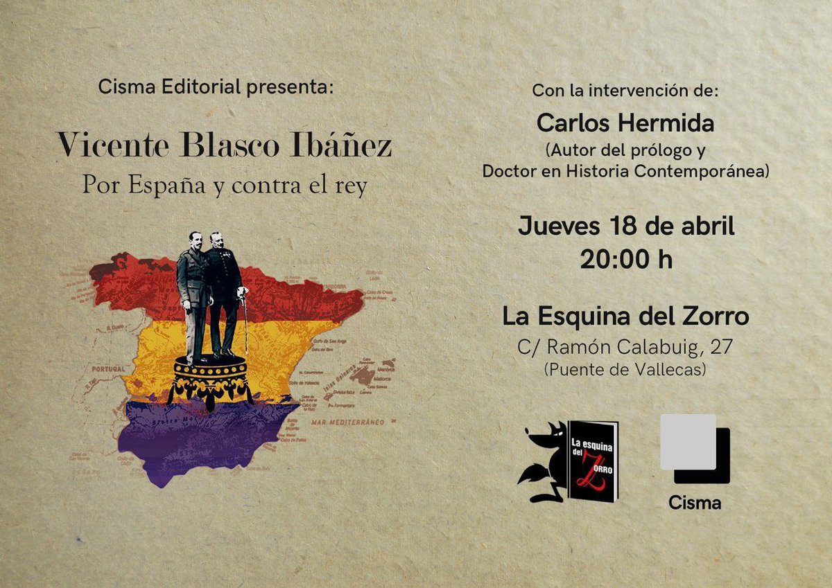cismaeditorial's tweet photo. Aprovechando este #14deAbril, os comentamos que el próximo jueves estaremos en #Vallekas con la buena gente de @esquinadelzorro homenajeando la República con la reedición de «Por España y contra el rey», y contaremos con la intervención de Carlos Hermida. ¡Os esperamos!
❤️💛💜✊ https://t.co/vrAvWd0oGA