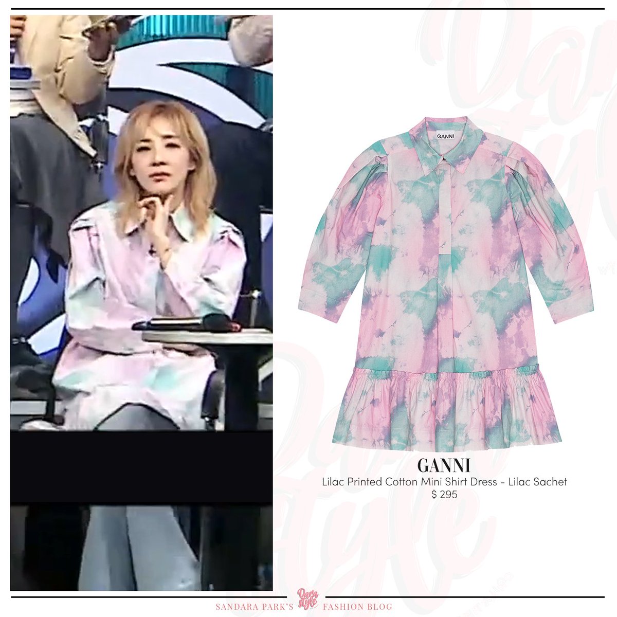 [Spotted] 240414 - #DARA 'King Of Masked Singer' Ep. 446 appearance, wearing: #GANNI Lilac Printed Cotton Mini Shirt Dress - Lilac Sachet - #SandaraPark #산다라박 #다라