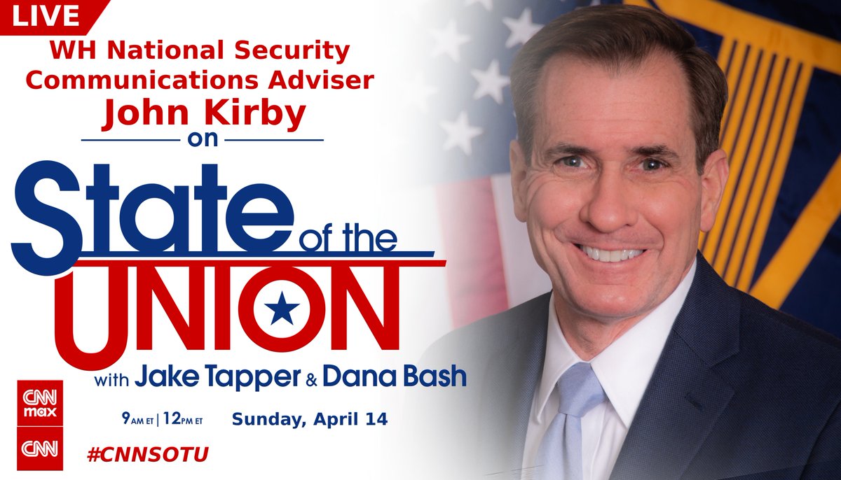 TUNE in for a special edition of #CNNSOTU starting at 8am EST White House National Security Communications Adviser joins @JakeTapper Tune in on 📺 @CNN, 🌎🌍🌏 @cnni, @StreamOnMax, 🎧📻 @Audacy, @tunein, @SIRIUSXM Ch. 116 & 🖥️💻📲 cnn.com/GO!