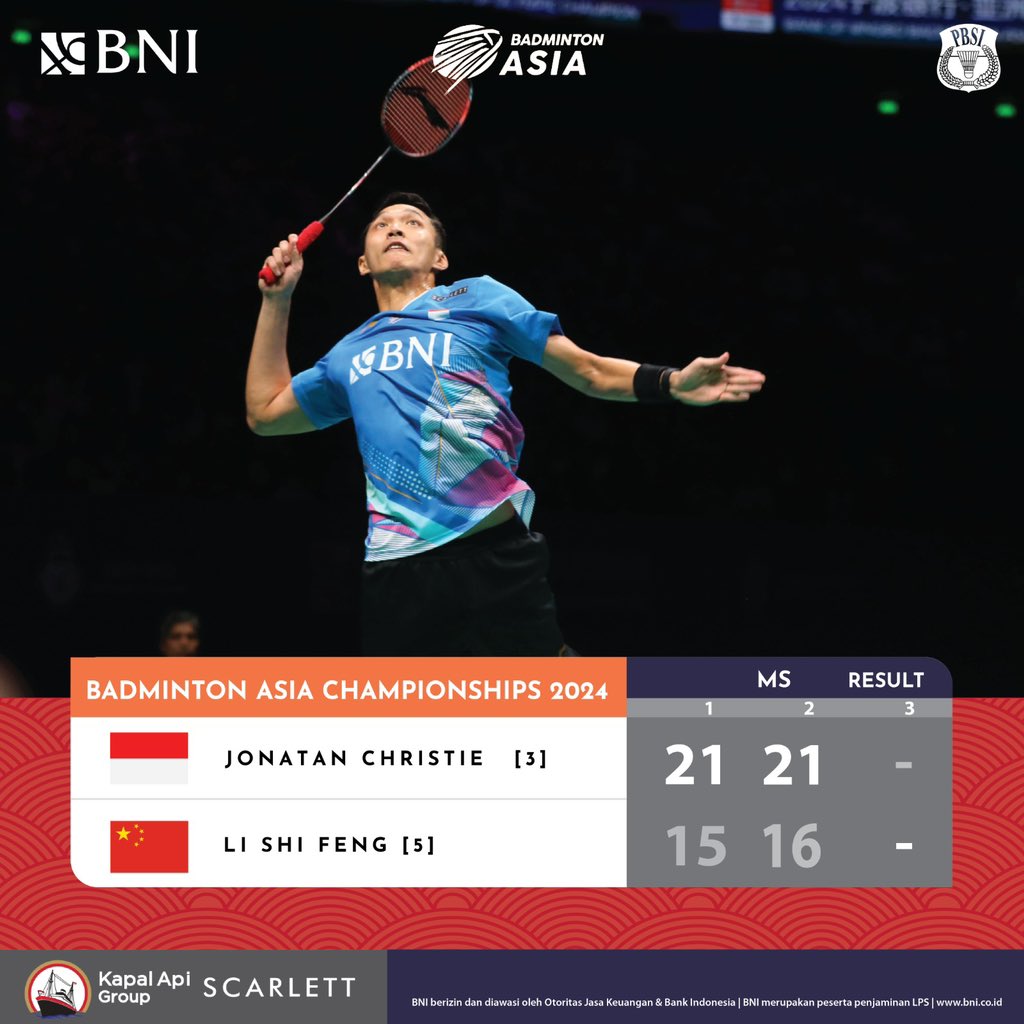 JUARA! Jonatan Christie berhasil mengalahkan pemain andalan Tiongkok Li Shi Feng, dua gim langsung! 🇮🇩

Kemenangan ini membuat Indonesia mampu menambah koleksi juara tunggal putra menjadi 10 kali di Badminton Asia Championships! 

Terima kasih, Jojo! 

Berikut perjalanan Jonatan