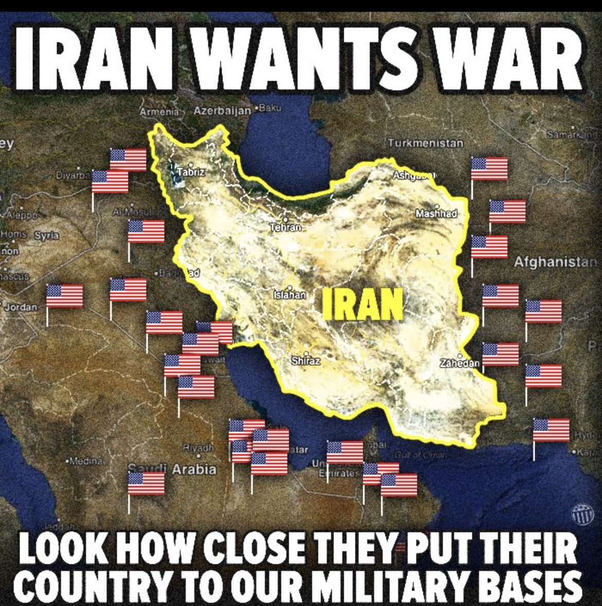 why do we have 30 military bases surrounding Iran? Iran isn't a threat to America but America is a threat to Iran 🇮🇷