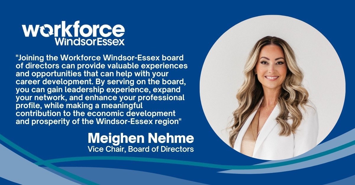 📣Attention Community Members!📣 Being a Director of the Board of Workforce WindsorEssex is a prestigious position that opens doors to the community and gives firsthand insights into workforce trends and developments in our region. Learn more about the benefits of joining our