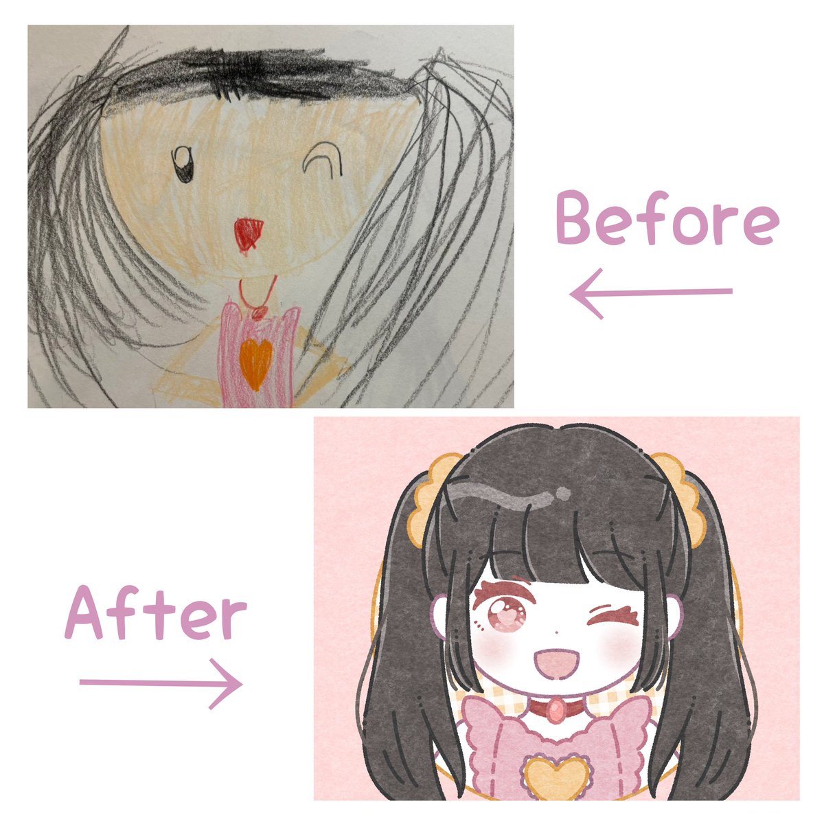 5歳の時に描いたイラストをリメイク✍😉 #ゆるいイラスト #イラスト