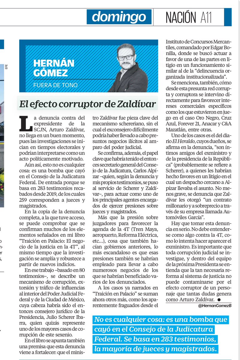 La denuncia contra del ex presidente de la @SCJN, @ArturoZaldivarL no llega en un buen momento, pues las investigaciones se inician en tiempos electorales y podrían interpretarse como un acto políticamente motivado. Aún así, hay que tomar esto en serio. Es importante que toda…