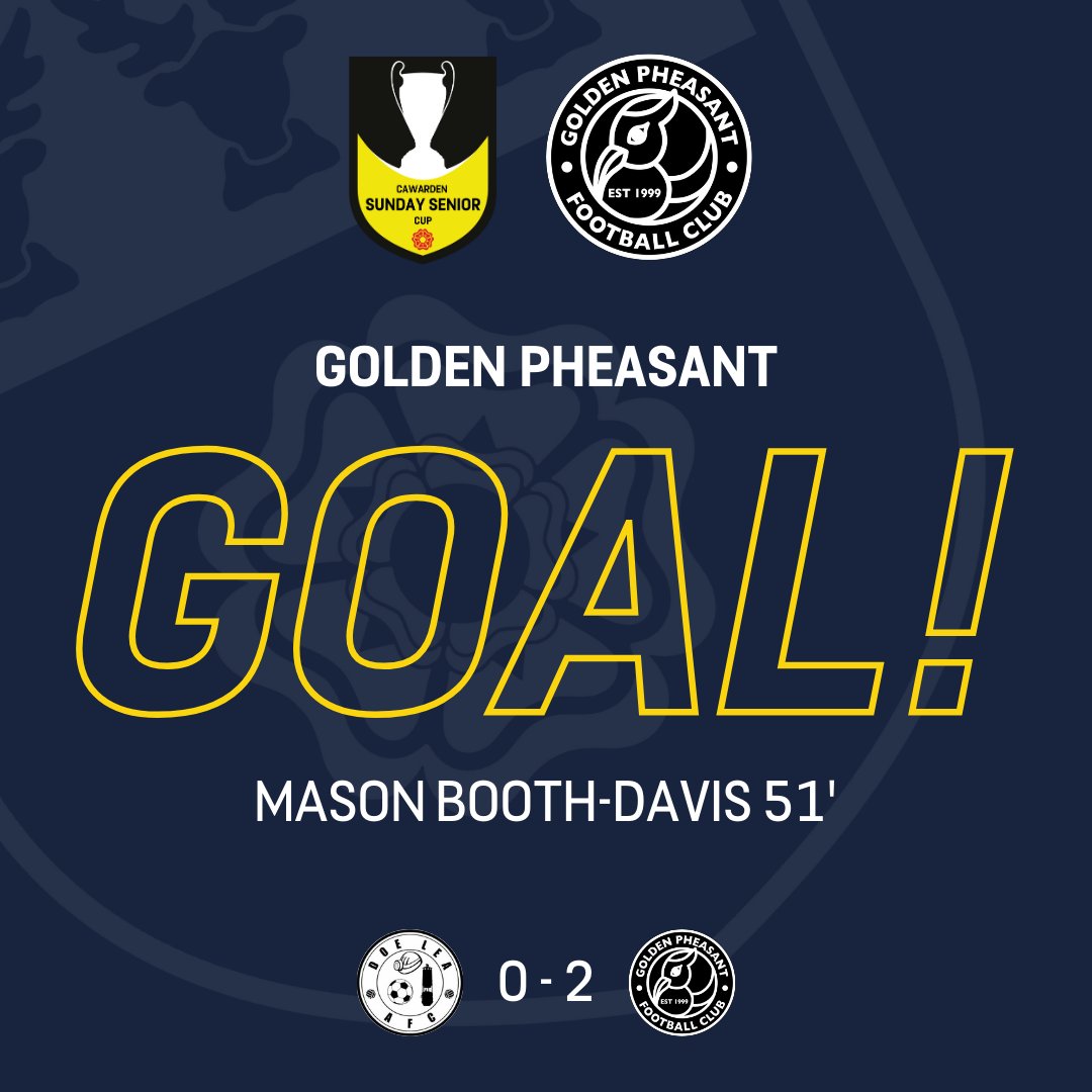 51' - GOAL! ⚽ Excellent build-up play by Matthew Brian and Gerson Diaz allowed Booth-Davis to slip in behind. Composed in front in goal, he doubled the Pheasants' lead! 🟢 Doe Lea AFC 0-2 Golden Pheasant 🔵 #DCFACountyCups 🏆