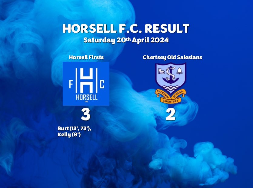 Horsell GW26 Result:

HORSELL 1s - 3:
Burt ⚽️⚽️
Kelly ⚽️

Chertsey Old Salesians - 2

Horsell came out on top after a lively 90 minutes at Sheets Heath vs table toppers, Chertsey Old Salesians. The result means that the league title goes down to the last game of the season.