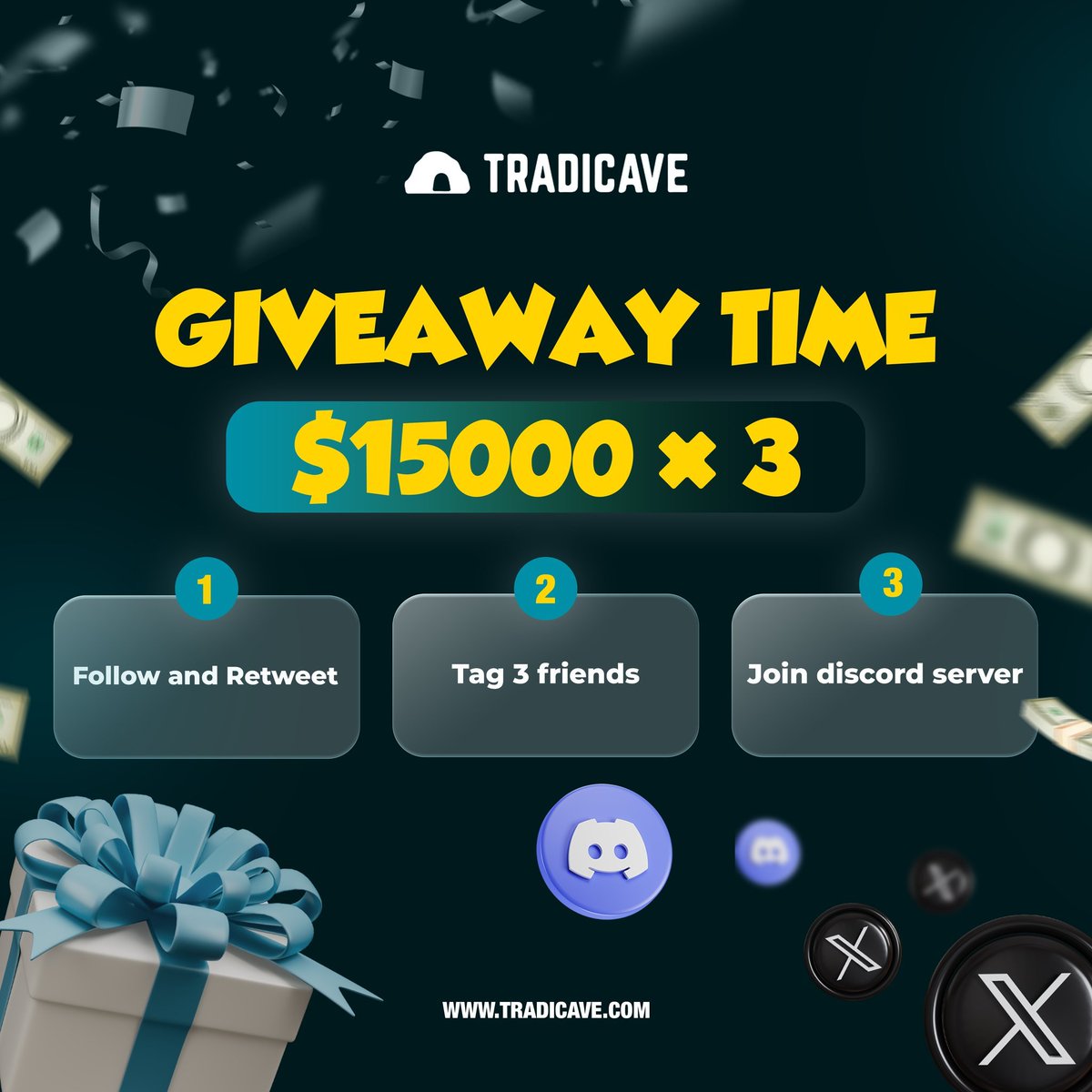 3x15 Giveaway! Rules ✨Follow @Tradicave @Aizen7_ also follow @MirKhan_Fx @Eliorz_Fx @Range_Breaker @BilalKhan_Fx @Zay_trades_fx ✨Follow Tradicave Facebook ✨Like, RT tag 4 traders Join discord discord.com/invite/tradica… For more visit: tradicave.com Ends 19th