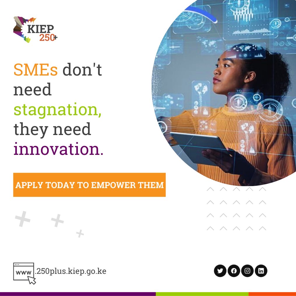 Innovation is a process fuelled by collaboration and experimentation, where every obstacle becomes an opportunity for creative solutions.

Can you help SMEs with that? Apply today: 250plus.kiep.go.ke/bds-providers-…  

#KIEP250Plus #SMEsupport #SMEs #TechnicalAssistance #KenyanBusiness