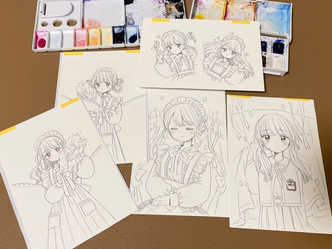 明日4/15(月)🌟22:00🌟原画通販します。
小さめサイズやハガキくらいの子たちです。額縁つき。週末に間に合わなくて申し訳ないですが、よかったら覗いてみてね❣😸
写真は制作途中のものですが画像また掲載します❣️
💐会場→ https://t.co/W0Ct9q1cih 