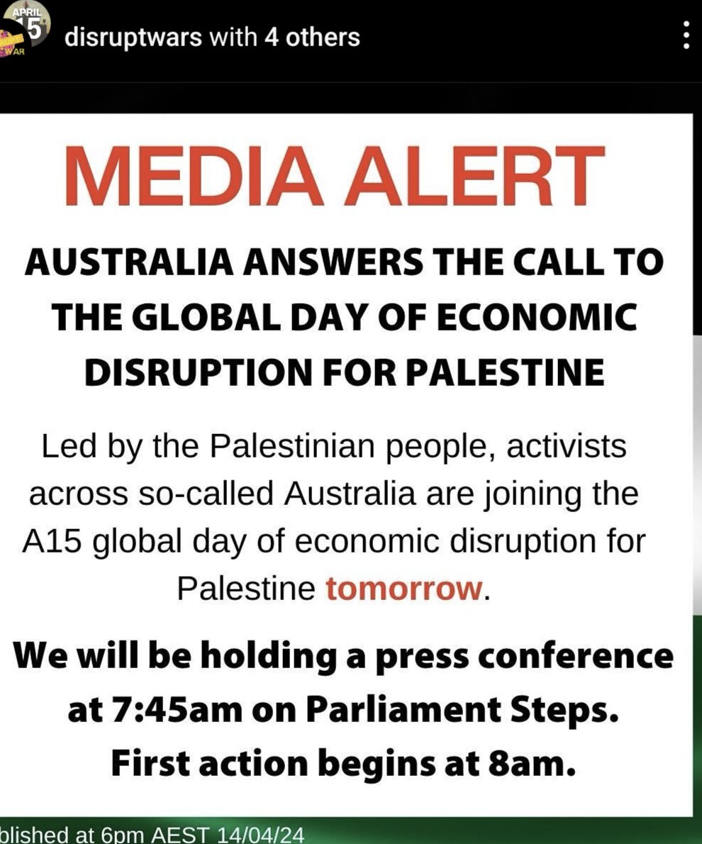 Tomorrow, Parliament House. I've already told work I'm not coming in #BDS #FreePalestine