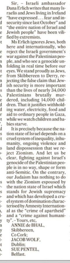 Our letter in response to the Israeli ambassador's Irish Times article