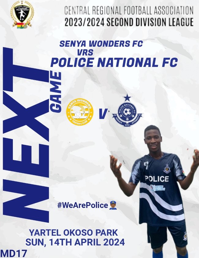👮🏾‍♂️ 🄽🄴🅇🅃  🄼🄰🅃🄲🄷
Match Day 17
🏆: Central Region Division 2 League 
🆚 : Senya Wonders FC
📝 : #WondersPolice⚽️
🥁 : #CRFADiv2Wk17

#CRFADiv2 
#TeamPolice 💙
#WeArePolice👮🏾‍♂️
#PNFC
#BringBackTheLove
