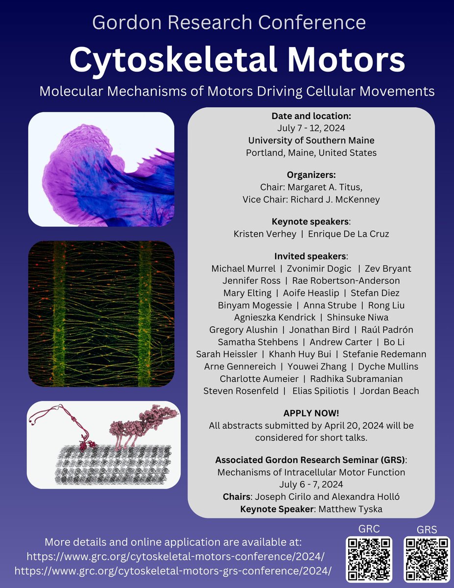 The GRC conference on Cytoskeletal Motors is soon, spread the word! Check the lineup below and registration details.