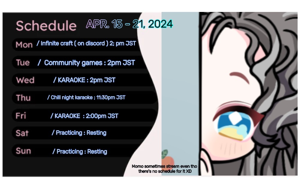 luniiel's tweet photo. 💙 APRIL 15 - 21, 2024 STREAM SCHEDULE 💙
Early stream schedule, ehe
also first time trying to play infinite craft 👀
#SIRENLive #SIRENArt #PNGTuber #Twitchstreamerr https://t.co/Yb4MrI8rHX