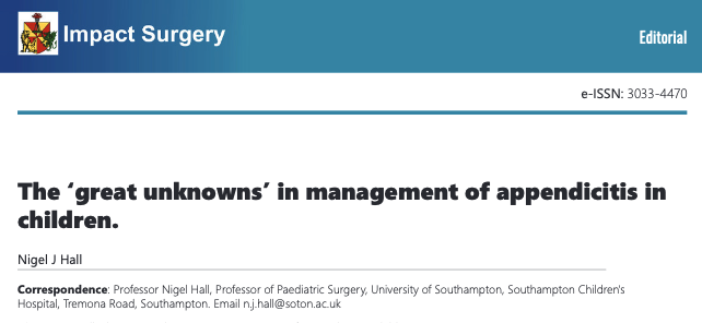 What's unknown about the management of appendicitis in children? Quite a lot, @nigel_j_hall writes in Impact Surgery. What appendicitis do you think is needed next? @yanelizabethli @DrJamesGlasbey @susanmoug @wannabehawkeye @EwenGriffiths @ewenharrison