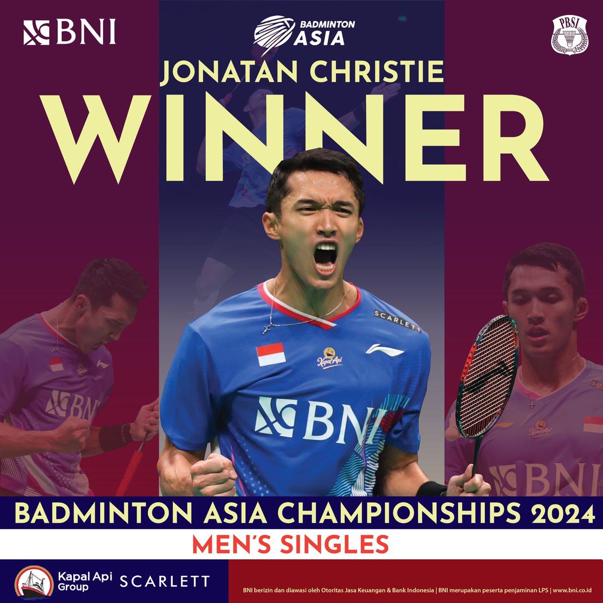 Jonatan Christie berhasil merebut gelar juara perdananya di Badminton Asia Championships. 🔥🔥
Selamat 
#BadmintonAsiaChampionships2024 
#BadmintonIndonesia