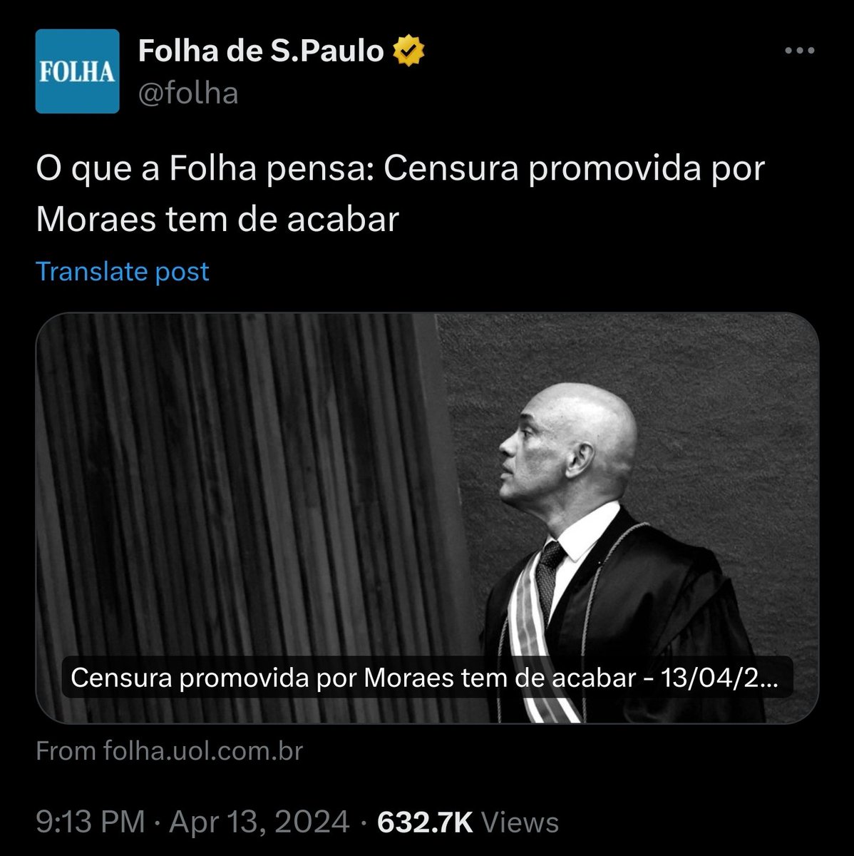 Não só a censura tem que acabar. Processos que não seguiram o ordenamento legal devem ser ANULADOS. A árvore envenenada é o inquérito das Fake News. Seus frutos estão todos podres. Muitas vidas foram destruídas por essa perseguição.