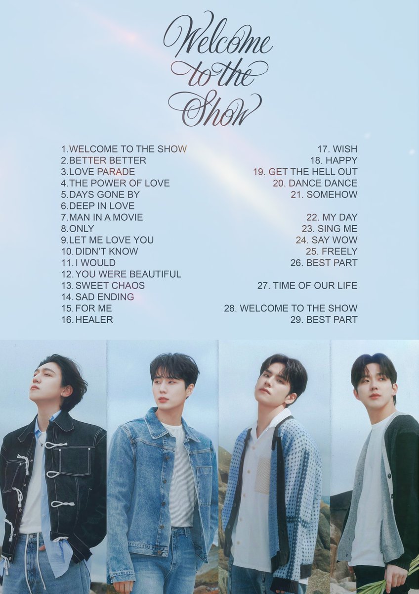 dear_bassist's tweet photo. WTTS DAY3 Setlist 🎫

They added 2 more songs because My Days couldn't let them go🥺 #DAY6 are the best! https://t.co/X7MjNWw2CH
