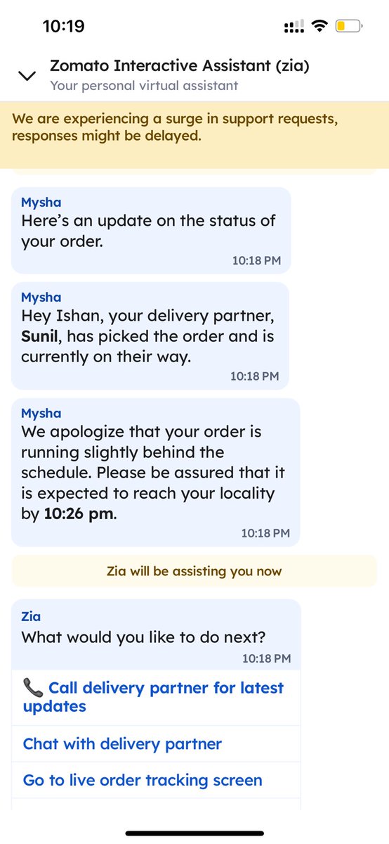 Ishan_mimo's tweet photo. @zomato @zomatocare What kind of mockery of customer support is this!? Delivery guy says he cannot deliver mine early since he has to pick other orders from same restaurant and and thus he will wait till all orders are handed over to him. #Pathetic #Refund https://t.co/jEqYkRJ5jg
