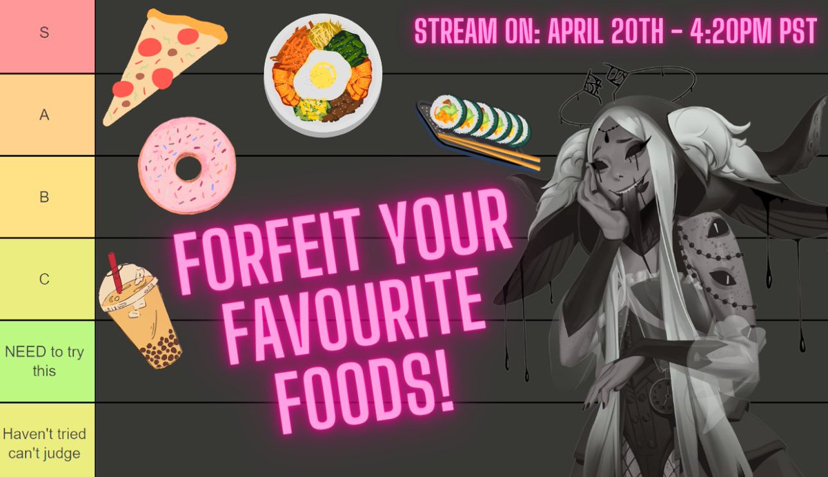ValdisVox's tweet photo. I wanna rank your favourite foods high for 420!

Have a favourite meal? Dessert? Snack? All of the above? Drop pic(s) of them below!
#vtuber #VtubersEN #ENVtuber https://t.co/JMSCI255po