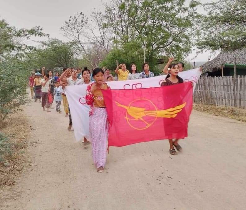 An anti-coup revolutionary protest somewhere in Sagaing region. #2024Apr14Coup #AgainstConscriptionLaw #WhatsHappeningInMyanmar