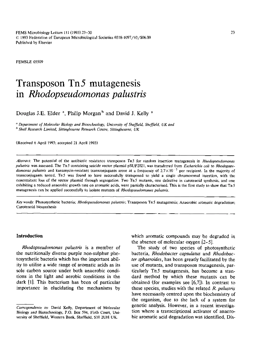 Transposon Tn5 mutagenesis in Rhodopseudomonas palustris eurekamag.com/research/009/6…