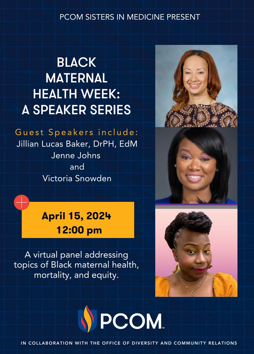 Join Sisters in Medicine in collaboration with the Office of Diversity & Community Relations as we address black maternal health, mortality, & equity topics during this virtual panel speaker series during #BlackMaternalHealthWeek! Register in advance at tinyurl.com/5n6tpmr4