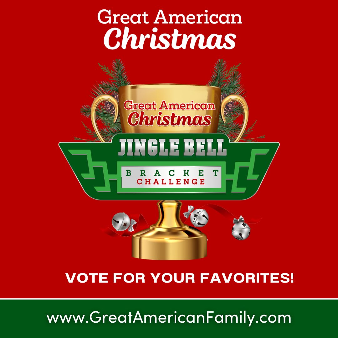 Last day to vote for Final Four in the #GreatAmericanChristmas Jingle Bell Bracket Challenge! Come back tomorrow to see which 2 movies advance to the final round! ➡️greatamericanfamily.com/jingle-bell-br…