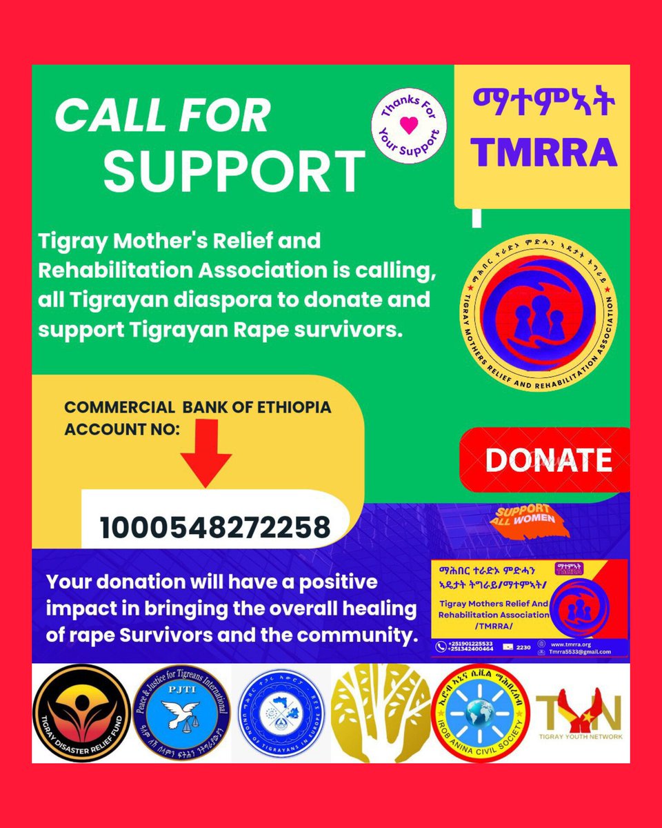 1/20 Dear @PJTinter @TdrFund @tigrayyouthntwk @OmnaTigray @IrobAnina @TegaruEurope, @tmrra5533 is looking for your donation and support. B/se we believe your donation will have a positive impact in bringing the overall healing of rape survivors. #Justice4TigraysWomenAndGirls