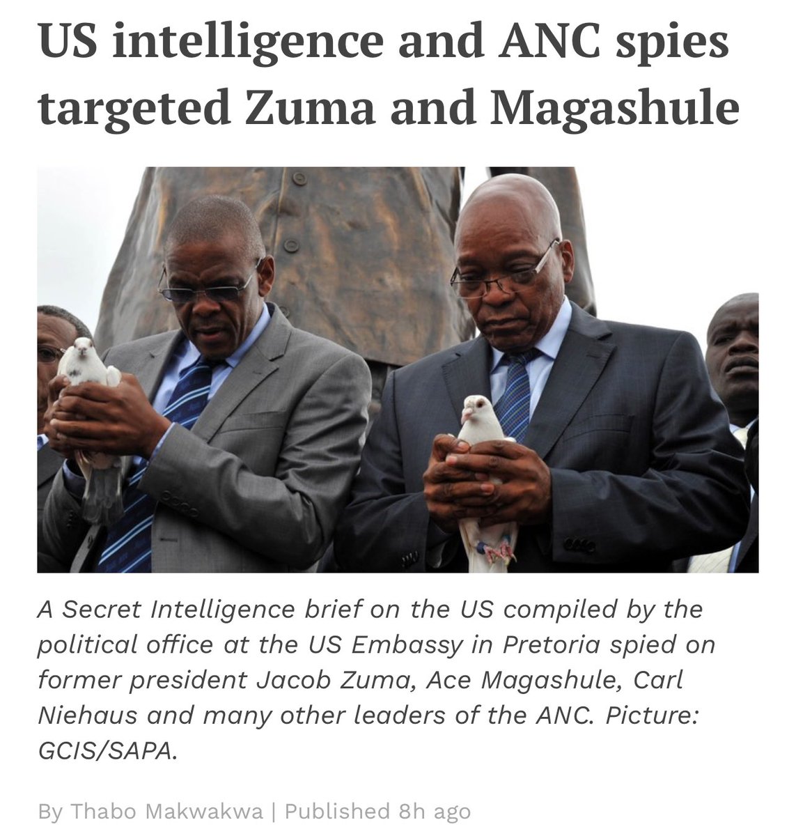 Ramaphosa's ANC worked with the CIA to spy on President Zuma and Ace Magashule.