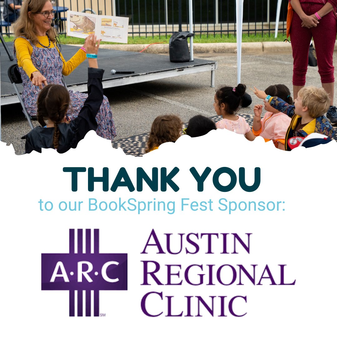 bookspringatx's tweet image. 💜 Thank you to @austinregionalclinic for supporting BookSpring Fest: A Read Aloud Celebration! Reserve your free tickets now: eventbrite.com/e/bookspring-f…

#ATX #ATXEvent #literacy