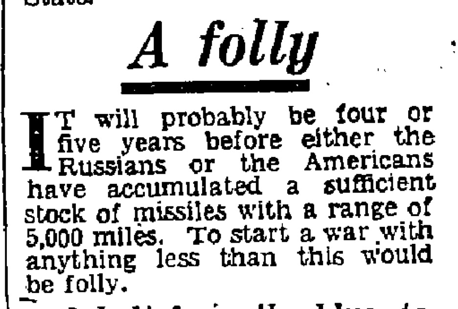'To start a war with anything less than this would be folly' 🤔 (Randolph Churchill writing in the Daily Express, 16 Dec 1957) #coldwarhist