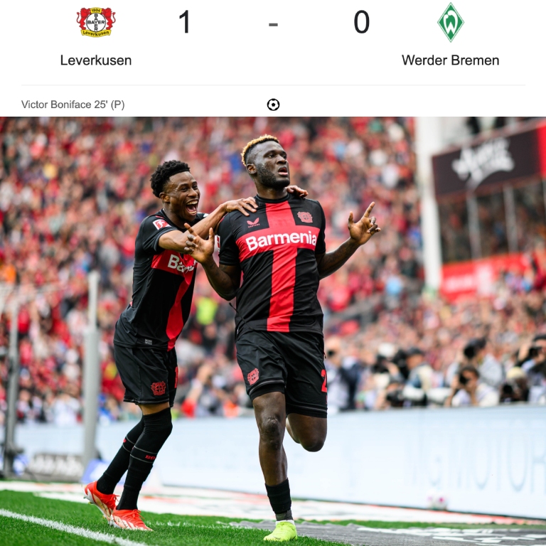InvictosSomos's tweet image. DESCANSO. Bayer Leverkusen 1-0 Werder Bremen.

En estos momentos, con este resultado, el equipo de Xabi Alonso está asegurando el título de Bundesliga. A solo 45 minutos de que el club del BayArena conquiste su primera Liga de Alemania en 119 años de historia. A solo 45 minutos…