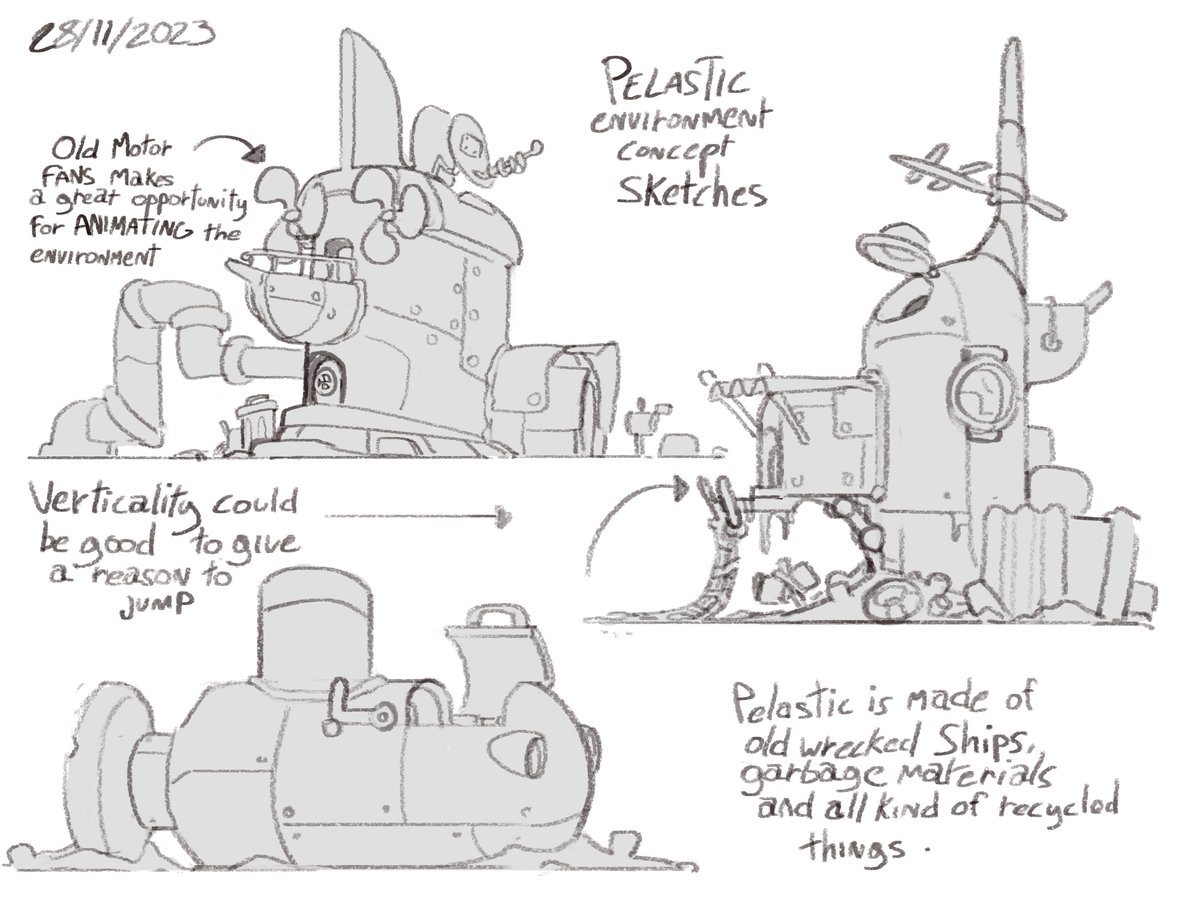 I love to play with junk and garbage materials when I'm doing environnment designs for #Pickpock