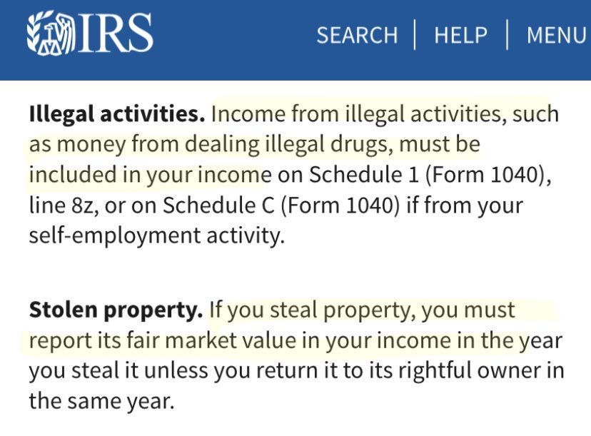 Annual reminder to report your income from illegal activities and stolen property