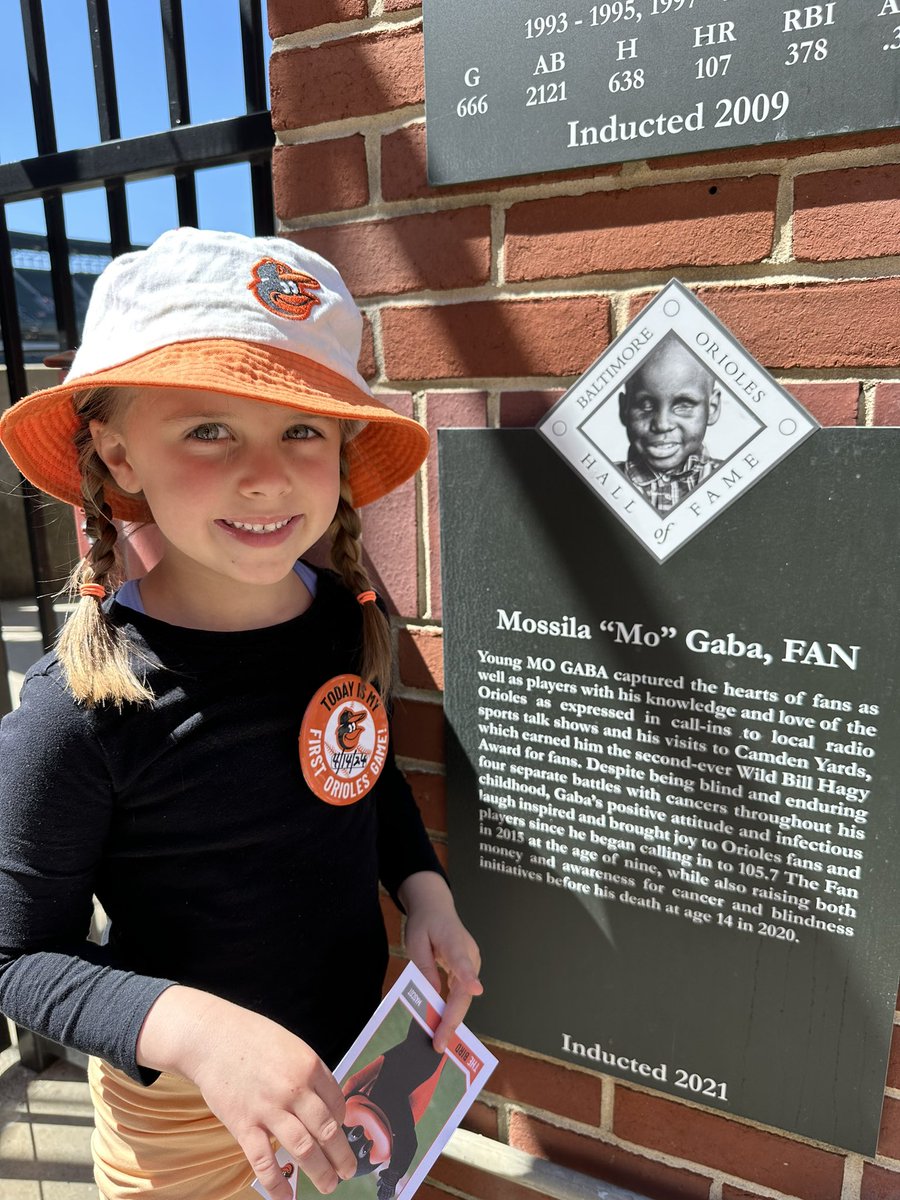 It’s my girl’s first @Orioles game! She loves playing with my Mo bobble head and she knows his story. Our first stop was to pay Mo a visit on Eutaw Street. @JConnSports
