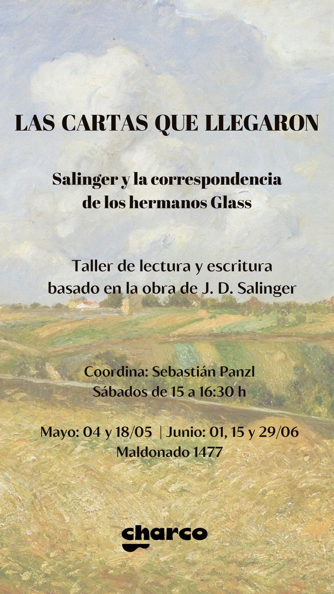 ¿Les gustaría leer juntos a Salinger? No se necesita ninguna experiencia en su literatura. Si alguien jamás lo leyó, ¡mucho mejor! Descubriremos juntos su genialidad. 
Los espero ansioso en <a href="/cccharco/">club cultural charco</a> 
Pueden encontrar más info acá: 
forms.gle/hy7Dzks2siA6YX…