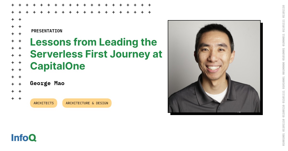 InfoQ's tweet image. Going #serverless? Worried about challenges with performance, cost &amp;amp; scale? 

@georgemao covers CapitalOne’s journey into serverless, the best practices they picked up, the lessons learned &amp;amp; the optimizations for Lambda: bit.ly/49WdEvR 

#LambdaArchitecture #InfoQ