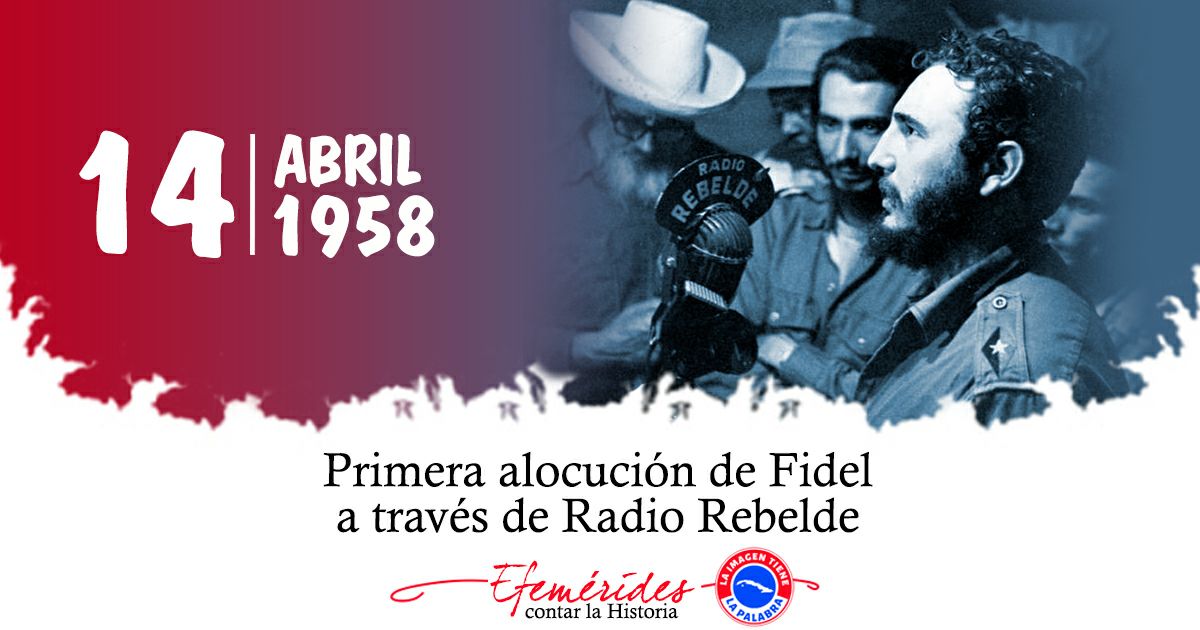 El 14/4/ 1958 tiene lugar la primera intervención del Comandante en Jefe Fidel Castro Ruz a través de la emisora @radiorebeldecu en la Sierra Maestra #Cuba, donde denuncia los crímenes más recientes de la tiranía y proclama su confianza absoluta en la victoria. #CiegodeAvila
