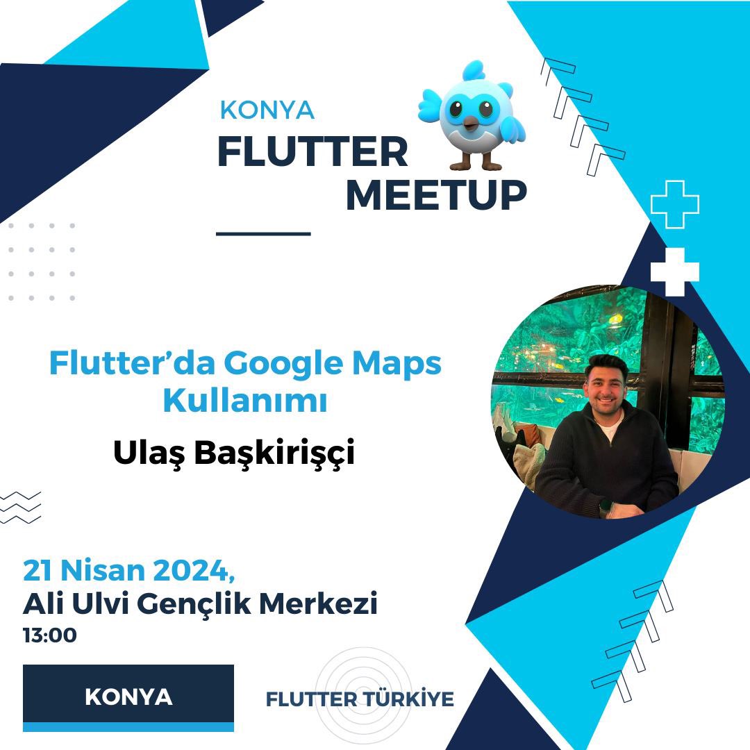 21 Nisan'da gerçekleşecek Konya Flutter Meetup etkinliğimizde Ulaş Başkirişçi 'Flutter’da Google Maps Kullanımı' konuşması ile bizlerle olacak 🤩 #flutter Kayıt İçin 👇🏻 meetup.com/flutter-turkiy…