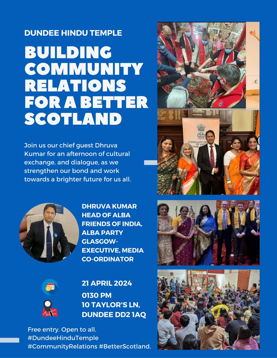 Join me, @Dhruvaanu, at the Dundee Hindu Temple on April 21st for a vibrant afternoon of cultural exchange. Let’s connect and contribute to a brighter future for Scotland and stronger Indian community relations! #CommunityConnection #dundeehindutemple #AlbaRising