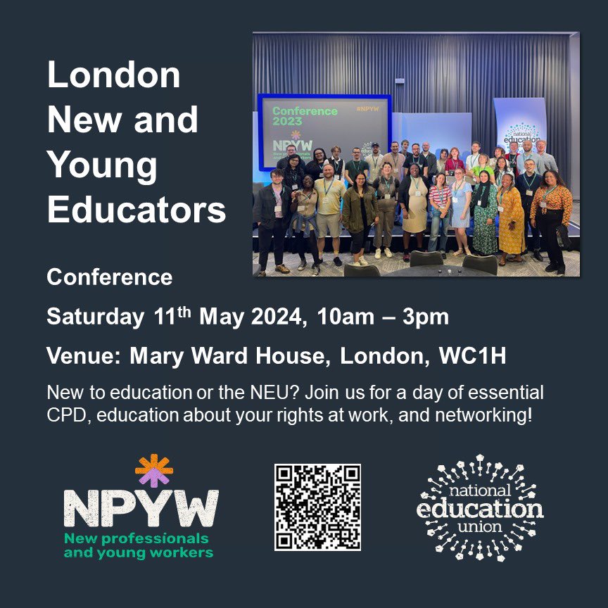 We’ve got our tickets. Have you? NEU New & Young Educators in London, this is the place to be on Saturday 11th May ⬇️ forms.office.com/pages/response…