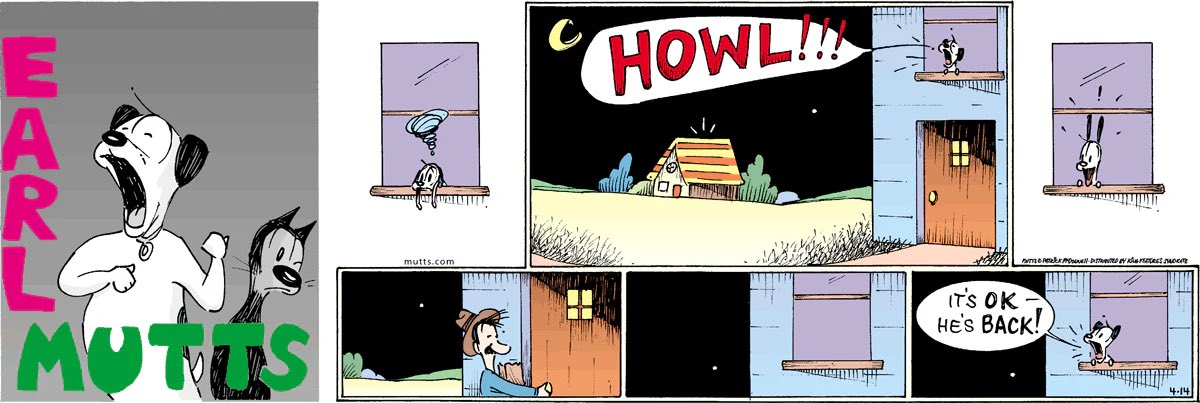 #Mutts comic strip for #SundayFunday, April 14, 2024.

#AdoptDontShop 🍀🐾🐾🍀
#BeKindToAnimals 💜🐈‍⬛💙