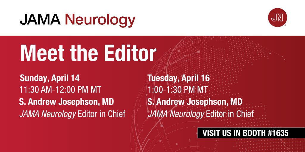Meet JAMA Neurology Editor Andy Josephson today at #AANAM at booth 1635 in the exhibit hall. Sunday, April 14, 11:30 AM - 12:00 PM. Stop by to ask questions and talk with him about your research and publishing opportunities in the JAMA Network journals