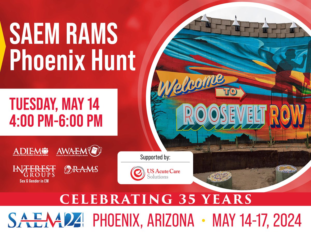 Join us for the SAEM RAMS Phoenix Hunt at #SAEM24! It's a great way to get the layout of Phoenix while competing against other residency programs in an engaging, quest-like adventure. Register your team now: ow.ly/GGHa50Rbqf5 @USACSolutions @SAEM_ADIEM @AWAEM @SAEM_RAMS